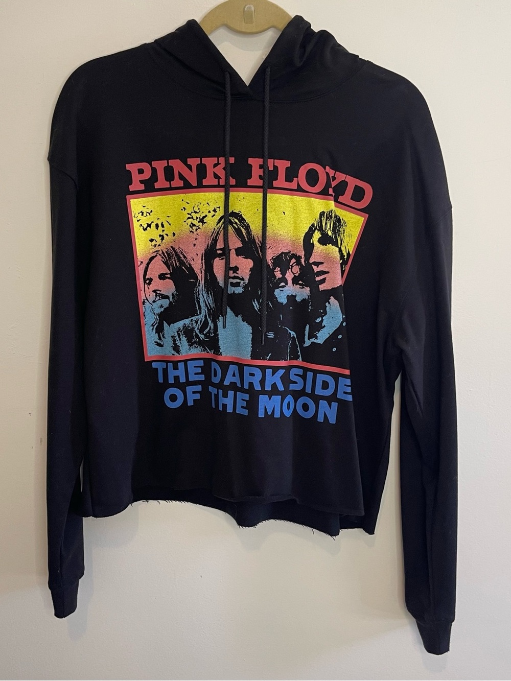 Pink Floyd Women’s Black Cropped Hoodie Dark Side Of The Moon Large New NWOT